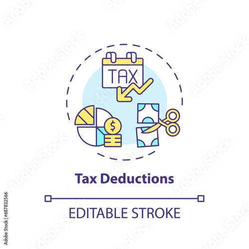 Tax deduction multi color concept icon. Type of financial benefit. Reduce taxable income. Finance planning. Easy to use in article. Round shape line illustration. Abstract idea. Graphic design