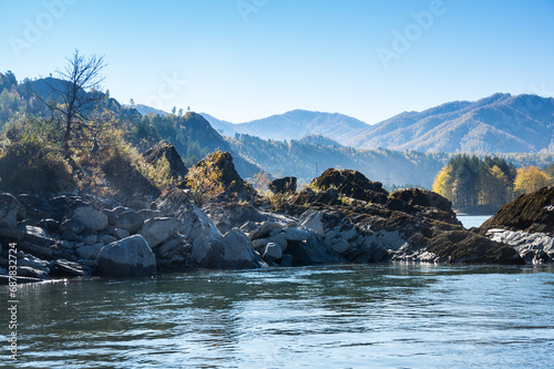 View of river Katun and Altay mountains photo