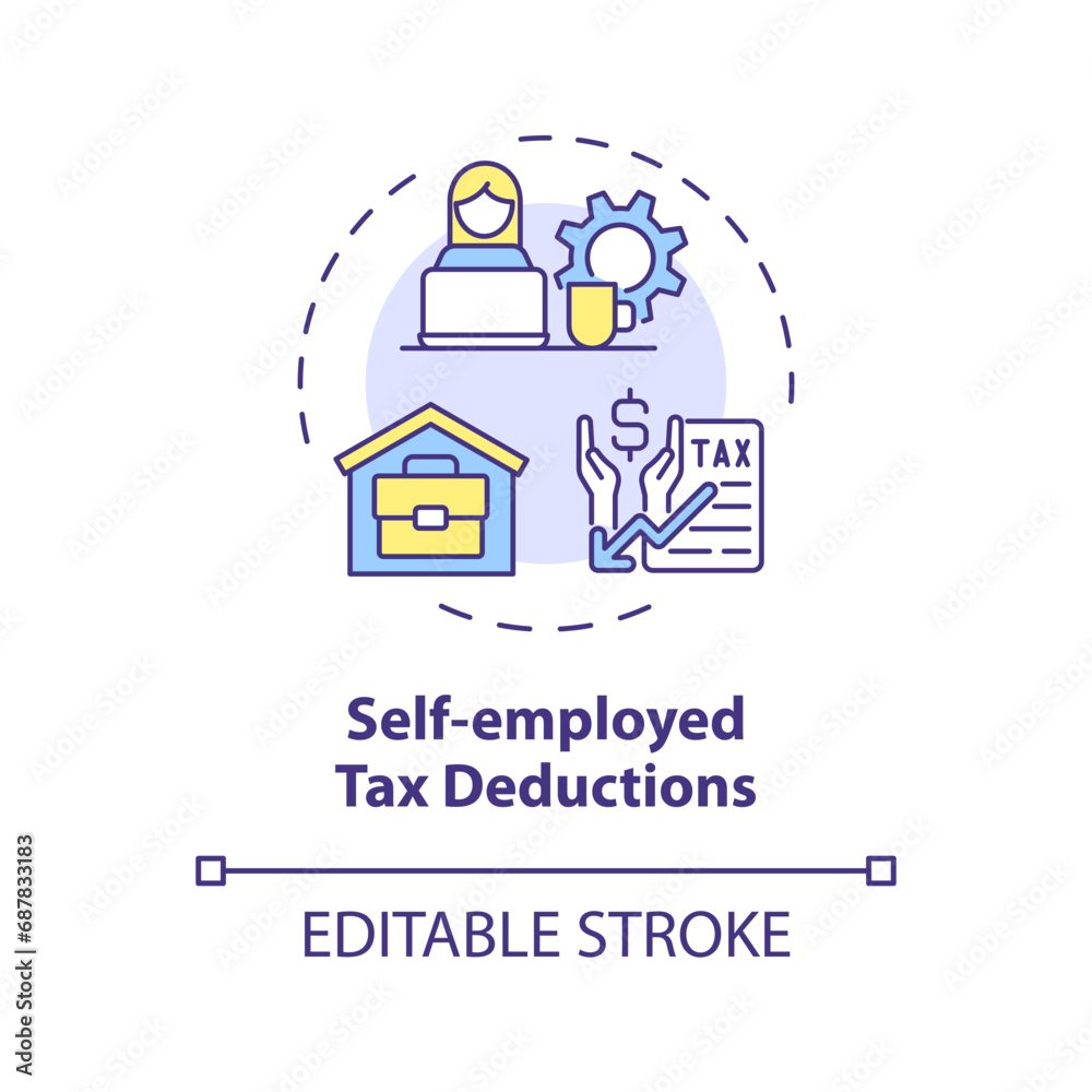 Self-employed tax deduction multi color concept icon. Reduce taxable income. Tax relief. Type of financial benefit. Round shape line illustration. Abstract idea. Graphic design. Easy to use in article