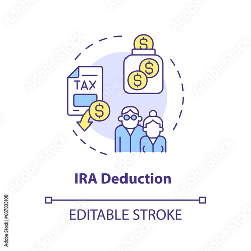 irs deduction multi color concept icon. Individual retirement account. Tax relief. Type of financial benefit. Round shape line illustration. Abstract idea. Graphic design. Easy to use in blog post