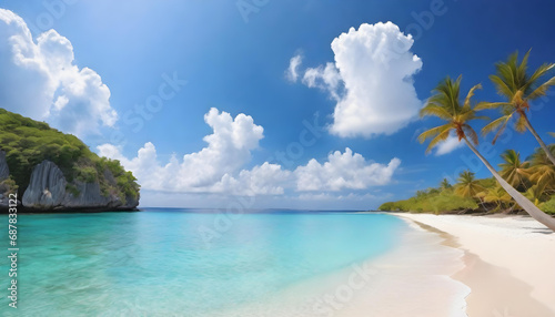 A tropical beach with a beautiful sea and clear sky © anmitsu