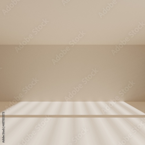 brown empty room with window shadow, 3D rendering