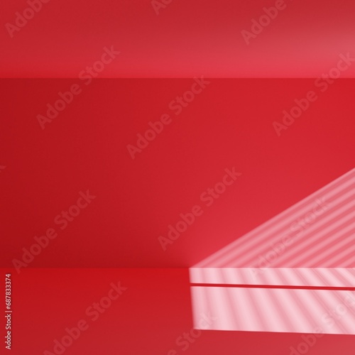 red empty room with window shadow, 3D rendering