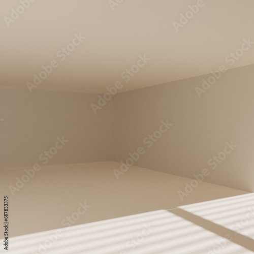 brown empty room with window shadow, 3D rendering