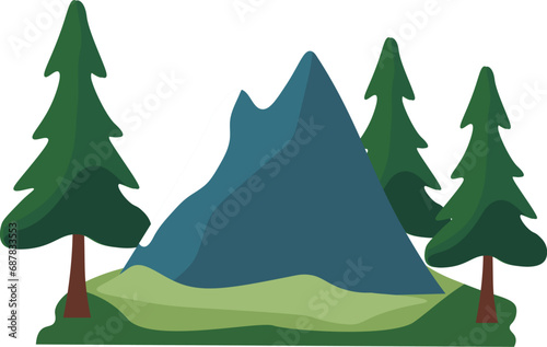 Plant and mountains vector background enviroment view flat illustration
