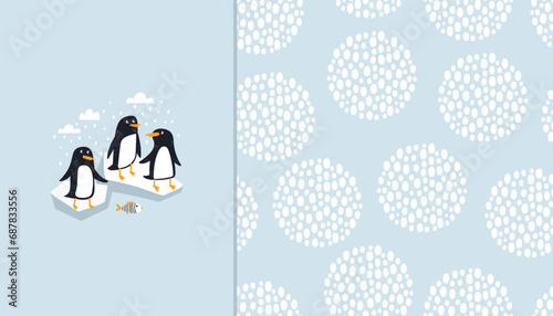 Abstract pattern and penguins composition