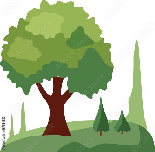 Plant and mountains vector background enviroment view flat illustration