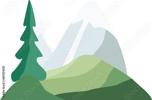 Plant and mountains vector background enviroment view flat illustration