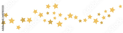 Scattered golden stars confetti isolated on transparent background.