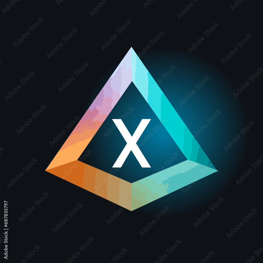 Application engineering filled gradient initial logo idea. Creating app design. Software creating. Letters inside triangle shape. Graphic design. Created using neural network