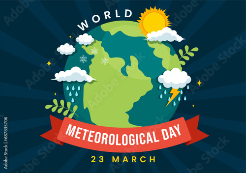 World Meteorological Day Vector Illustration on 23 March with Earth Map, Meteorology Science and Researching Weather in Flat Cartoon Background