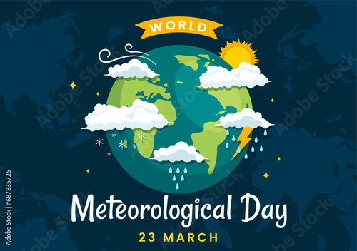 World Meteorological Day Vector Illustration on 23 March with Earth Map, Meteorology Science and Researching Weather in Flat Cartoon Background