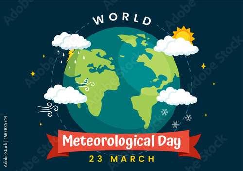 World Meteorological Day Vector Illustration on 23 March with Earth Map, Meteorology Science and Researching Weather in Flat Cartoon Background