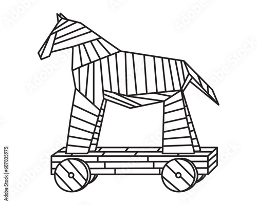 Trojan horse drawing in black and white cartoon vector