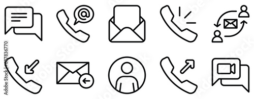contacts communication line style icon set collection
