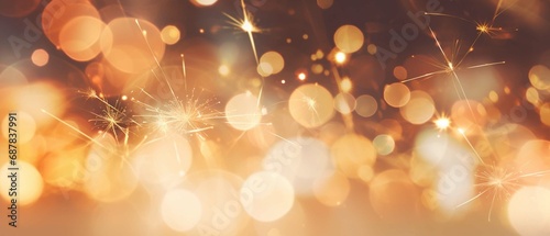 New Year's Eve 2024 party event celebration holiday greeting card - Closeup of sparkling sparklers and bokeh lights in the background. create using a generative AI tool 