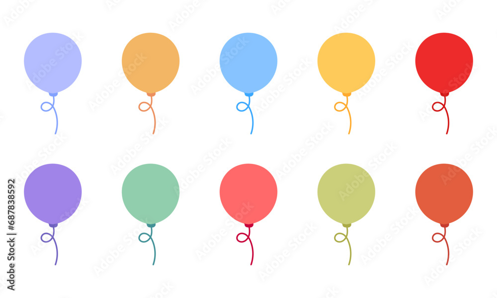 collection of illustrations of colorful balloons on a white background