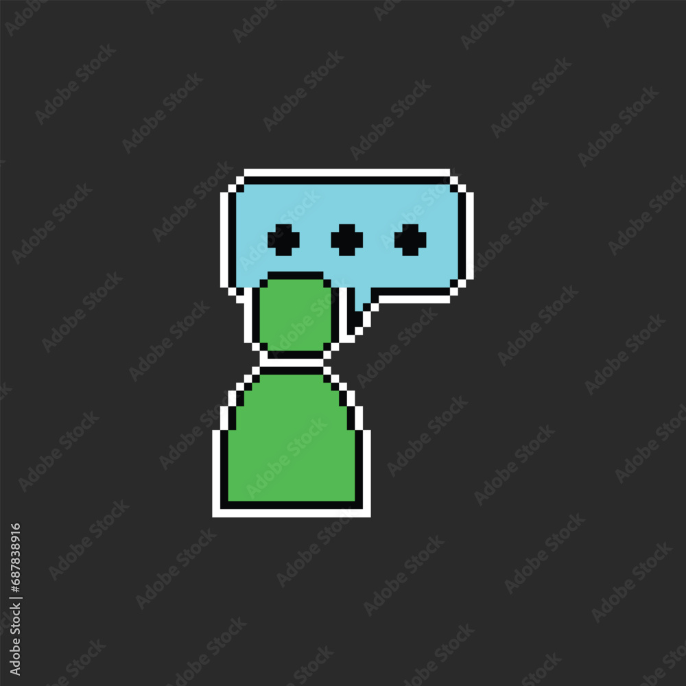 this is talk icon in pixel art with simple color and black background ,this item good for presentations,stickers, icons, t shirt design,game asset,logo and your project. this is talk icon in pixel art with simple color and black background ,this item good for presentations,stickers, icons, t shirt design,game asset,logo and your project.