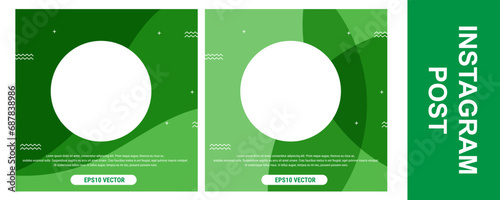 Set of minimal editable square banner templates. The background color is green. Suitable for social media posts and web internet advertising. Eps10 Vector illustration