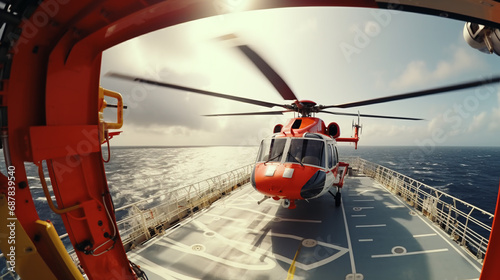 Emergency rescue helicopter on ship. photo