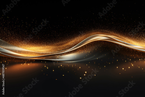 Abstract Digital Wave with Shimmering Gold Particles on Dark Background. Luxury and Elegant Technology Background