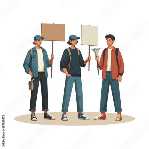 Standing protesters flat design vector illustration.