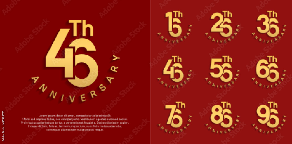 anniversary set vector design with golden color for celebration moment