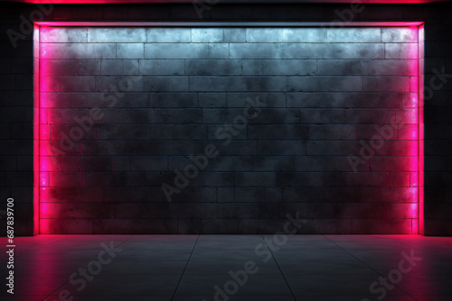 Neon Light on Concrete Wall, Grunge Urban Background © Patchaporn