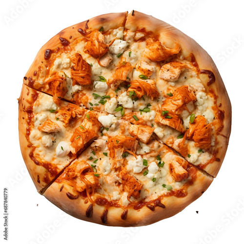 Buffalo Chicken Pizza Elegance from Above On Transparent Background.