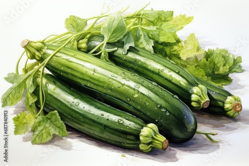 Set of watercolor zucchinis on white. AI Generated