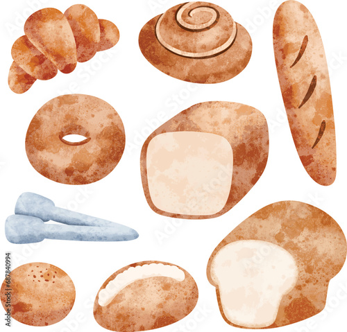 Watercolor Illustration set of Bread