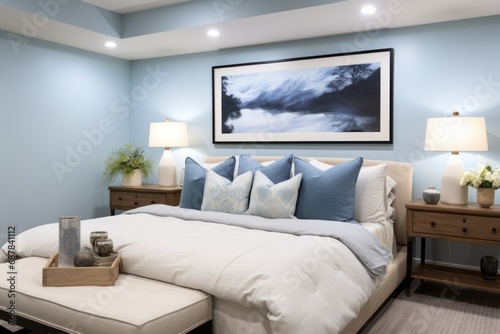 Beautiful modern interior design of bedroom background. © ant
