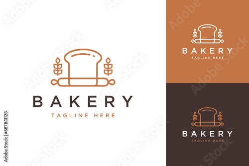 bakery design logo, or bread with grinder and wheat  © pixeqa