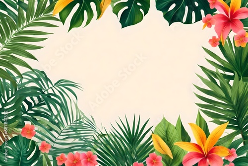 Mock-up card featuring flowers  tropical plants  and white space