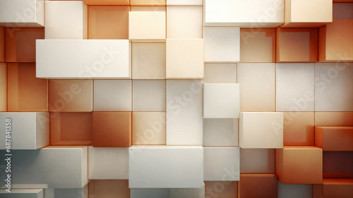 3d rendering of abstract geometric shape made of golden and white cubes. AI Generative