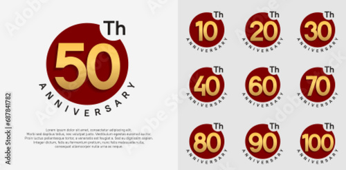 anniversary logotype vector set with red color circle and gold number can be use for celebration moment