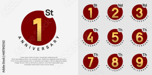 anniversary logotype vector set with red color circle and gold number can be use for celebration moment