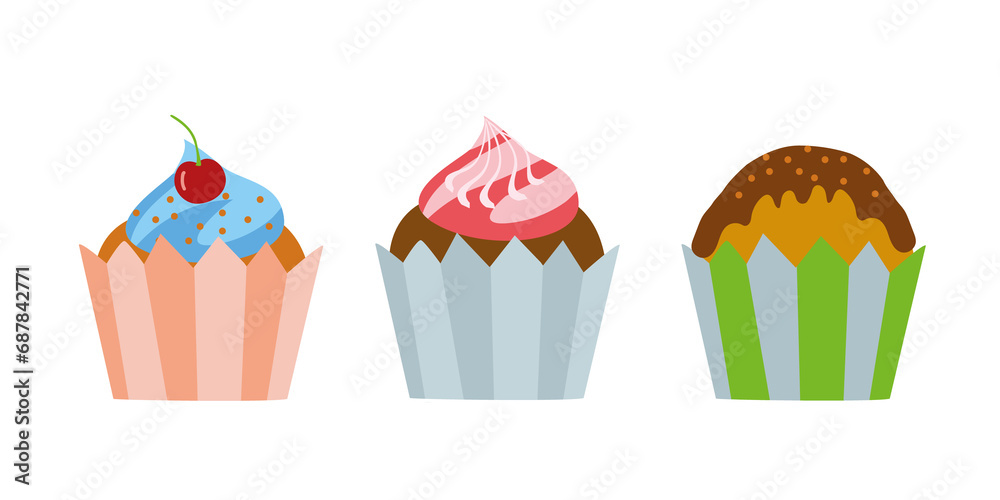 Delicious sweet cupcakes flat design illustration Delicious sweet cupcakes flat design illustration