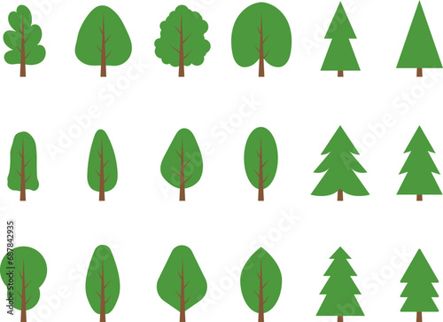 Christmas trees  pines  spruces  conifers and deciduous trees Flat trees set. Flat forest tree nature plant isolated vector illustration.