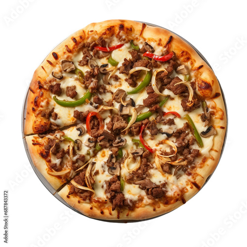 Culinary Artistry in Philly Cheesesteak Pizza Snapshot On Transparent Background.