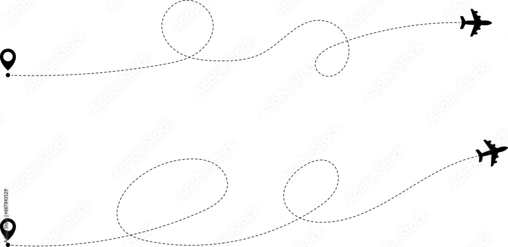 Airplane routes. Travel vector icon. Travel from start point and dotted line tracing. Airplane routes. Travel vector icon. Travel from start point and dotted line tracing.