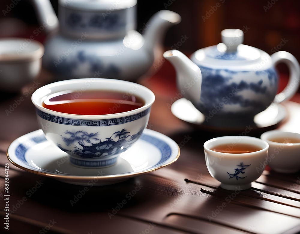 Authentic Chinese Porcelain Tea Set AI Photo Authentic Chinese Porcelain Tea Set AI Photo