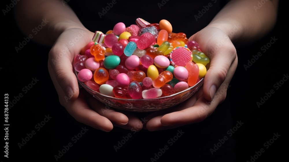 A person holding a bowl of jelly beans A person holding a bowl of jelly beans