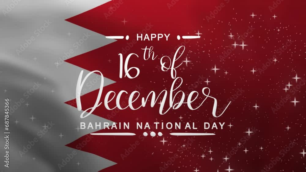 Bahrain National Day Lettering Text Animation with Bahrain flag background. Celebrate Bahrain Day on 16th of December. Great for celebrating Bahrain National Day.