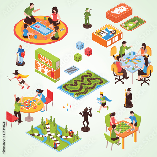 board games people isometric set