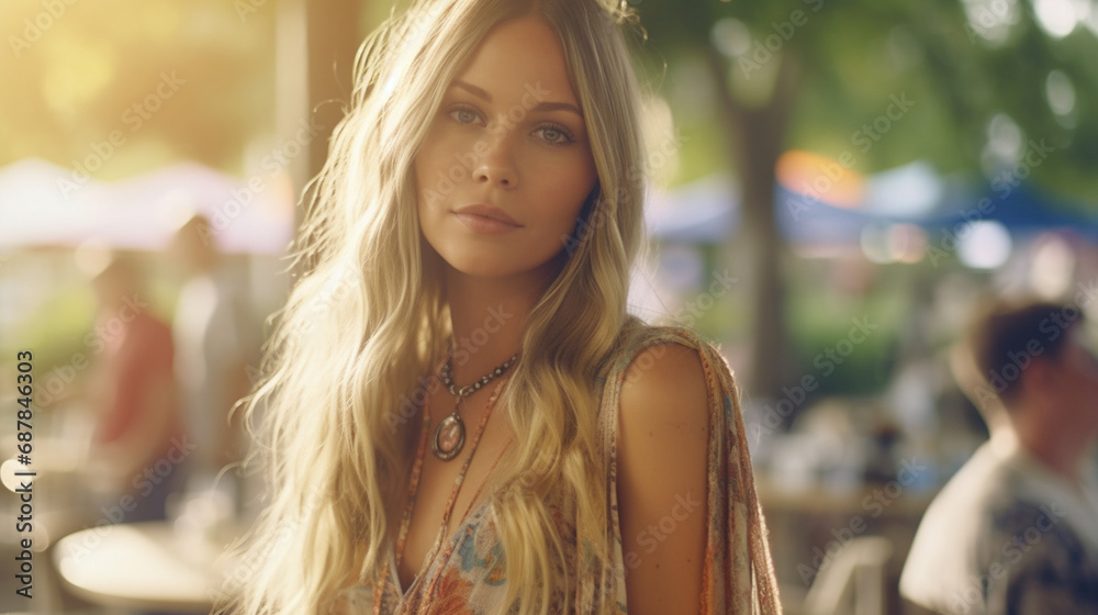 smiling blonde at restaurant table, joyful dining, good warm summer weather, fictional location smiling blonde at restaurant table, joyful dining, good warm summer weather, fictional location
