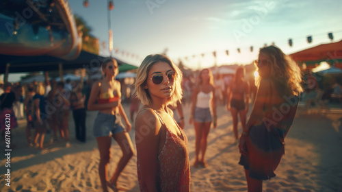 blonde woman in floral top ...