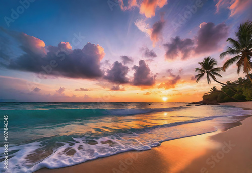 Tropical beach with beautiful sea and beautiful sunset