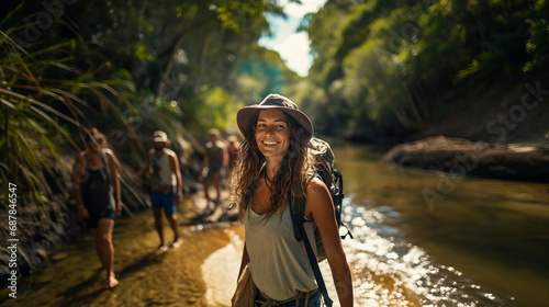 smiling woman in hat with b...