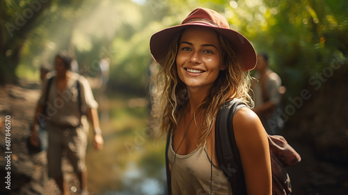 smiling woman in hat with b...